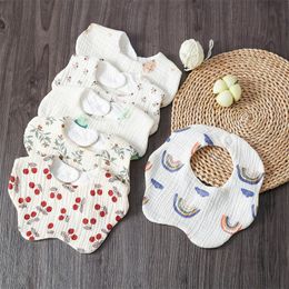 INS Simple Bibs Burp Cloths 100% cotton Flower Print Wave Shape Girl Infants Baby Feeding Bib 16 Colours