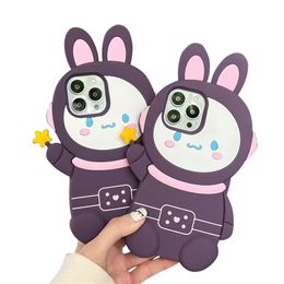 Shockproof Phone Cases Anti-fall Silicone Soft Case Cute 3D Purple Cartoons Rabbit Protective Full Covers For Apple 14 Iphone 13 Plus Pro Max 12 11 Non-Yellowing