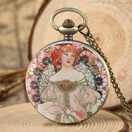 Pocket Watches Old Fashion Beauty Lady Watch Classic Bronze Elegant Pendant Clock Souvenir Gifts For Men Women Reloj De Bolsillo