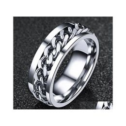 Cluster Rings Titanium Steel Couple For Women Men Personality Hiphop Chain Rotating Ring Fashion Jewelry Valentines Days Gift Drop De Dhigk