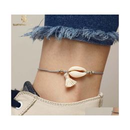 Anklets Bohemian Summer Style Shell Tassel Pendant Anklet Bracelet For Women Wax String Beach Jewellery Gift Drop Delivery Dhvo4