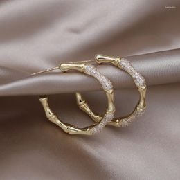 Hoop Earrings Korea's Design Fashion Jewellery Zircon Bamboo Knot 14K Gold Plated C-type Elegant Women's Daily Work Accessories