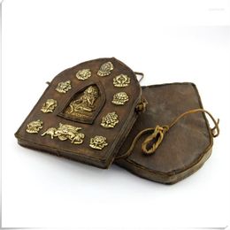 Jewelry Pouches TGB146 Tibetan Cow Leather Covered Golden Tara Big Prayer Box Tibet Collections Craft