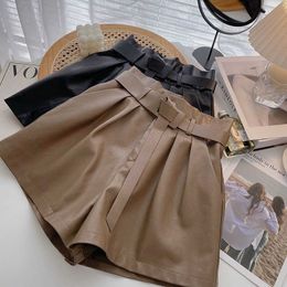 Women's Shorts Ashgaily Pu Leather Zipper High Waist Wide Leg Female Tassel Bottom Summer For Women Y2302