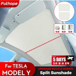 Futhope Split Upgrade Buckle Sun Shades Glass Roof Sunshade For Tesla Model 3 Y 2021-22 Front Rear Sunroof Windshield Skylight