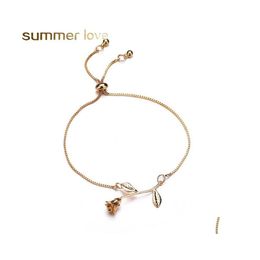 Link Chain Fashion Adjustable Size Rose Flower Charm Bracelet For Women Girl Gold Sier Alloy Bangle Wedding Jewelry Gift Drop Deliv Dhrnl