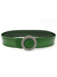 Belts Ladies' Belt Round Buckle Black And Green Ladies' Belt Unperforated Leather Garment Accessories Good Quality cm G230207