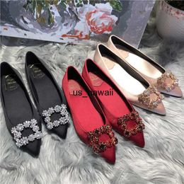 Dress Shoes New Women Flats Shoes Bling Loafers Wedding Crystal Lady Slip On Moccasins Pointed Toe Blue Red Single Shoes Plus Size 42 43 44 T230208