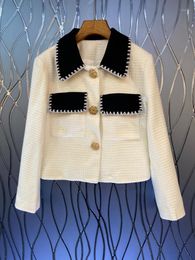 Women's Jackets Contrast Color Of Fund 2023 Autumn Winters Pocket Short Coat Lapel Mouths Symmetry 1011