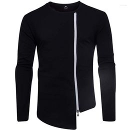 Men's T Shirts 2023 Autumn Winter Pure Colour Side Zippers Casual Black White O-Neck Crossfit Coats Leisure Long-sleeve Clothes Tshirt Men