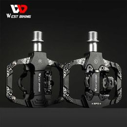 Bike Pedals WEST BIKING Bicycle Lock Pedal 2 In 1 With Free Cleat For SPD System MTB Road Aluminium Anti-slip Sealed Bearing Lock Accessories 0208