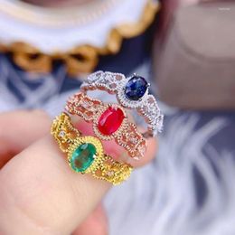 Cluster Rings KJJEAXCMY Fine Jewellery 925 Sterling Silver Natural Gem Red Blue Emerald Girls Ring Can Be Detected