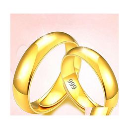 Couple Rings Gold Simple Fashion Fine Jewellery Luxury Golden Engagement Wedding Ring Anniversary Gift Women Men Drop Delivery Dhzh1