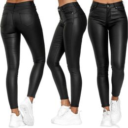 Women's Pants Womens Stretchy Faux Leather Leggings High Waist Solid Color Slimming Casual Trousers With Pockets