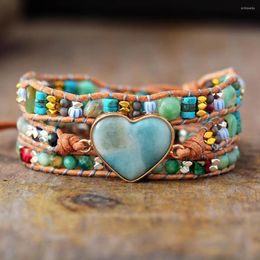 Strand Spiritual Heart Shape Amazonite Leather Wrap Bracelets W/ Mixe Stone Beads Bracelet Boho Classic Jewelry Bijoux Dropship