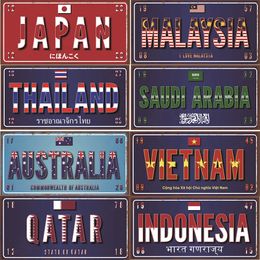 Countries Name Flag Metal Painting Country Flags Retro Painting Flags Metal License Plate Wall Decor Bar Pub Car Garage Wall Decoration Home Tin Signs 30X15CM w01