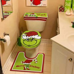 Toilet Seat Covers 4pcs Christmas Green Elf Cover Monster Cushion Mat Decorations Bathroom Aceesories Bath Set