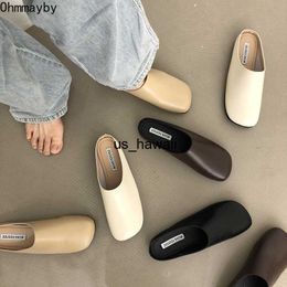 Dress Shoes 2023 New Women Mules Slipper High Quality Soft Leather Round Toe Slipper Slip On Outdoor Sandal Causal Flat Heel Slides T230208