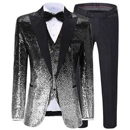 Men's Suits Blazers Mens Suit 3 Pieces Sequin Colour Shiny Sequin Suit Notch Lapel for WeddingParty Groom Banquet Nightclub BlazerVestPant 230207