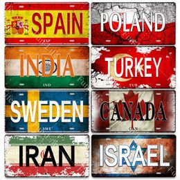 National Flag Metal Painting Country Flags Retro Painting Flags Metal Licence Plate Wall Decor Bar Pub Garage Wall Decoration Home Tin Signs 30X15CM w01