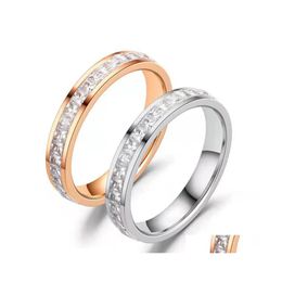 With Side Stones Titanium Steel Inlaid Zircon Couple Ring Wedding Engagement Anniversary Lover Jewellery Gift Drop Delivery Dhj7M