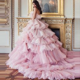 Party Dresses Luxury Ball Gown Tulle Evening Arabic Dubai Colourful Wedding Gowns Strapless Puffy Long Train Layered Ruffles Prom Dress 230208