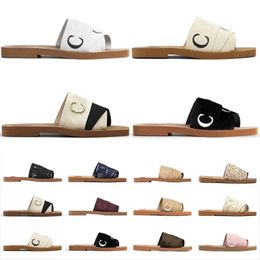 Designer Woody Pantofole Sandali Slides Sliders Donna Mules Flat Slide Tan Beige Bianco Nero Rosa Pizzo Lettering Tessuto Canvas Donna Slipper Slider Sandalo Scuffs