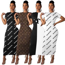 2024 Designer Dresses Summer Women Short sleeve black white panelled One Piece dress Casual bodycon maxi dresses Sexy Night Club Party Wear Spring Clothes 2780-3