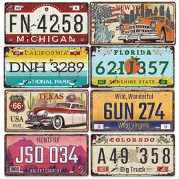 Cars License Plate Metal Painting Country Car Number Retro Painting Shabby Metal License Plate Wall Decor Bar Pub Garage Wall Decoration Chic Tin Signs 30X15CM w01