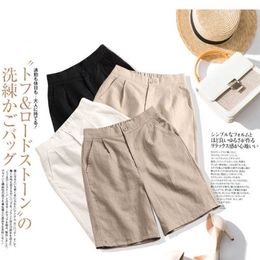 Women's Shorts Casual Button Elastic Waist Loose White Fashion High Cotton Slim Large Wide Leg Solid Summer Y2302