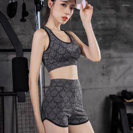 Active Sets Sales Japan And South Korea Style Yoga Vest SHORTS ELASTIC Shoulder Belt Gathering Insert Women's Sports Bra Set