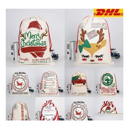Christmas Decorations Santa Sacks Gift Bags Large Organic Heavy Canvasbag Sack Dstring Bag With Reindeers By Sea Drop Delivery Home Dhehy