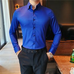 Mens Casual Shirts Autumn Solid Long Sleeve Dress Shirt Men Clothing Simple Slim Fit Formal Wear Office Blouse Homme Size S4XL 230208