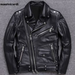 Mens Leather Faux Mauroicardi Spring Black Pu Motorcycle Jacket for Men Style Long Sleeve Zipper Pockets Jackets and Coats 230207