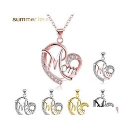 Pendant Necklaces Fashion 7 Style Heart With Zircon Mom Love Charm Necklace Family Jewellery Mother Word Gifts Wholesale Arrived Drop Dhdn7