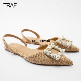 Scarpe eleganti TRAF Scarpe piatte Espadrillas di perle da donna Scarpe casual con strass Slingback Donna Primavera Estate 2022 Scarpe da donna con tacco basso T230208