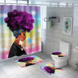 Shower Curtains African Woman 4PCS/Set Curtain Waterproof Polyester Multi-size Floor Mat U Shape Toilet Lid Cover Bath