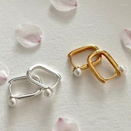 Hoop Earrings SHANICE 925 Sterling Silver Geometric Square Pearl Gold Small Crystal Ear Buckle Jewellery