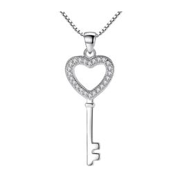 Pendant Necklaces Sier Jewelry Plated Crystal Cz Zircon Necklace Collares Chain Love Heart Key Drop Delivery Pendants Dhypn