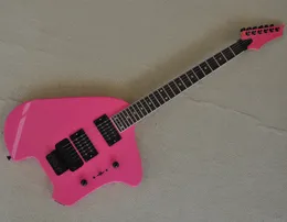 Unusual Shape Pink Body Electric Guitar with Black Hardware can be customized