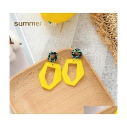 Hoop Huggie Yellow And White Acrylic Acetate Earrings For Women Geometric Irregar Hollow Out Statement Long Fashion Jewelry Party Dhch7