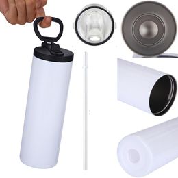 Sublimation Blanks 20oz Straight Tumbler With Sport Handle Lids Double Wall Stainless Steel Vacuum Insulated Cup Tumblers Water Bottle include plastic straws