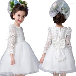Girl Dresses 2023 Flower With Bow Long Sleeves Wedding Party Communion Pageant Dress For Little Girls Kids/Children