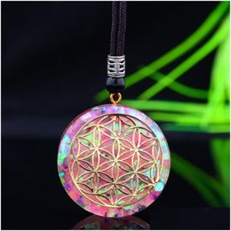 Charms Orgonite Energy Pendant Natural Rose Quartz Meditation Healing Flower Of Life Seven Chakras Crystal Drop Delivery 202 Dhjzk