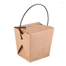 Gift Wrap 50X Custom LOGO Printed Disposable 26oz Kraf Paper Bag Bags With Plastic Handle For Flowers Gifts Takeout Food