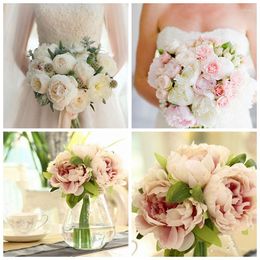 Decorative Flowers Bouquet 5 Heads Artificial Fake Peony Silk Flower Bridal Hydrangea Home Wedding Garden Decor