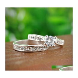 Band Rings Pretty Set For Women Men Bijoux Femme Fashion Jewelry Sier Crystal Engagement Wedding Drop Delivery Dhrba