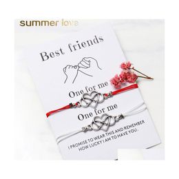 Link Chain Bohemian Heart Couples Pendant Bracelets Set For Women Men Handmade Braided Rope Knot Bracelet Friend Wish With Card Jew Dhaig