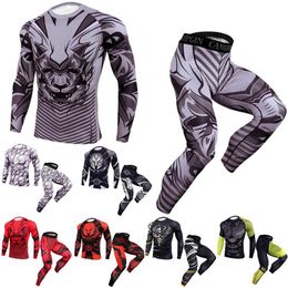 Men's Tracksuits Running Men Compression Tracksuit Quick Dry Tights Long Sleeve 3D Print Shirts Slim Fit Pants Gym Training Sports