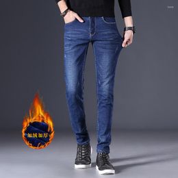 Men's Jeans Man Wool Fleece Cow Boy Thermal Straight Elastic Pants High Quality Big Size Outdoor Casual Wearing